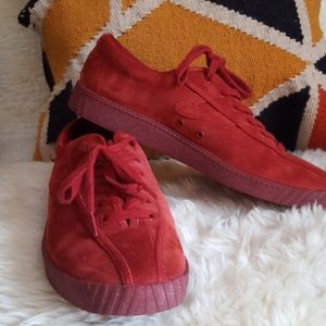 Red suede Tretorns